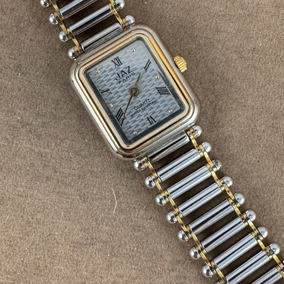 Vintage French JAZ Tank Watch Nice 2 Tone Gold & Silver Tone Link Bracelet - Picture 4 of 10